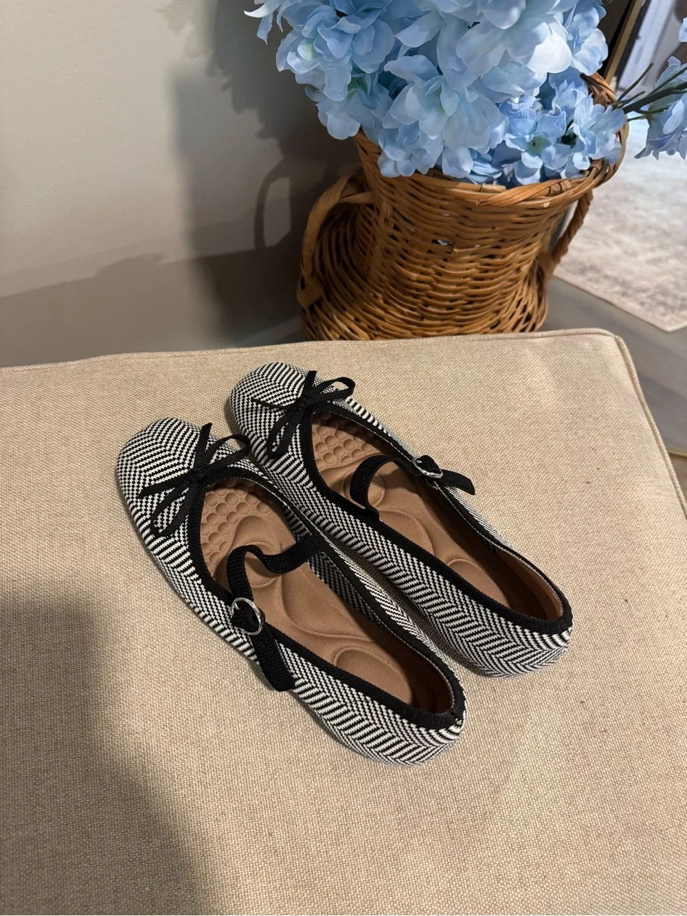 NWT Black & White Herringbone Mary Jane Ballet Flats